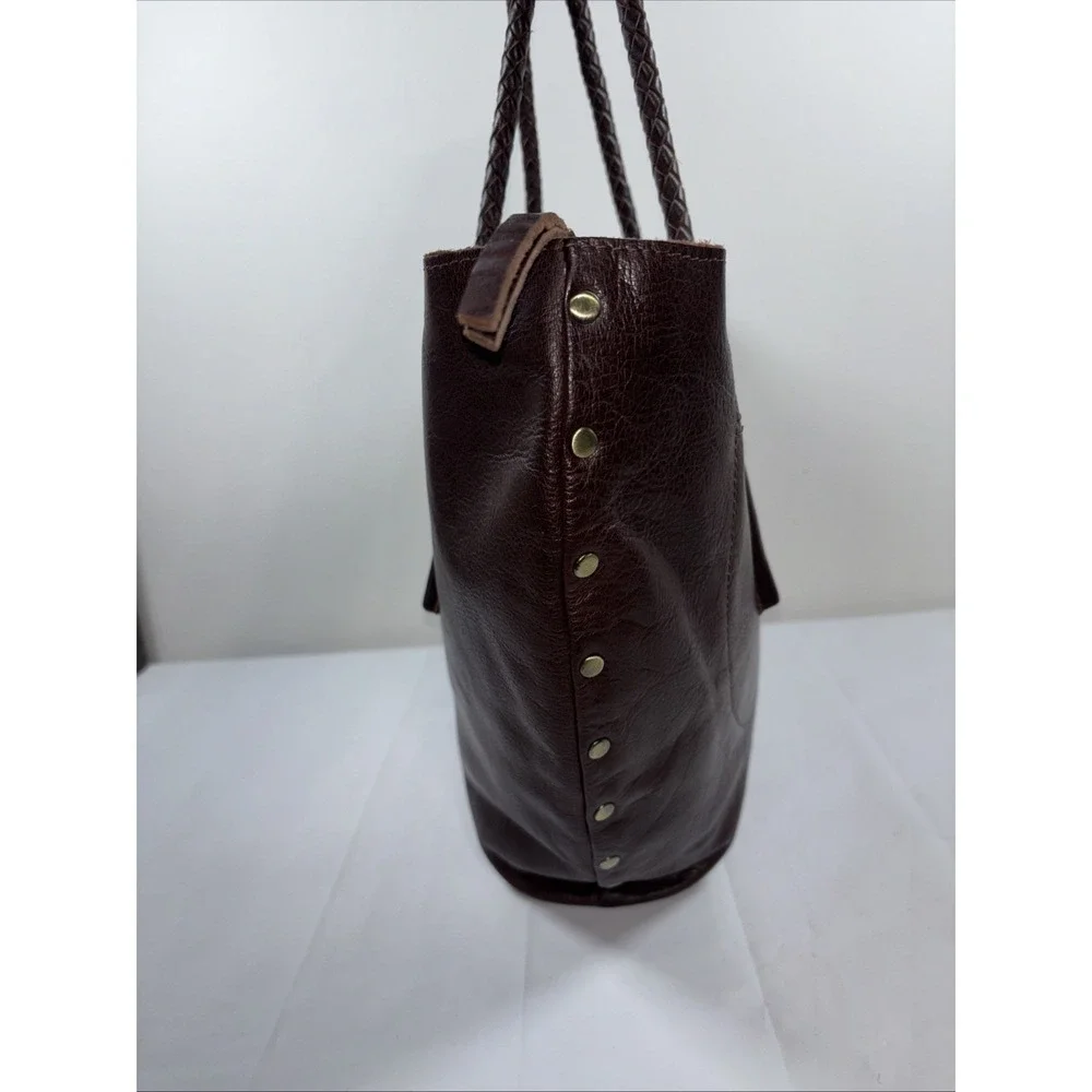 Noonday Collection Leather Arcadia Tote Bag Spacious‎ Purse Brown Braided Straps